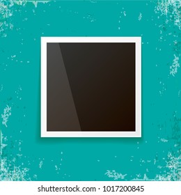 vintage photo frame with shadow isolated on grunge azure wall background. Vector Photo realistic Mockups with empty space for photo. old photo icon