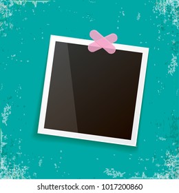 vintage photo frame with shadow isolated on grunge azure wall background. Vector Photo realistic Mockups with empty space for photo. old photo icon