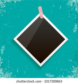 vintage photo frame with shadow isolated on grunge azure wall background. Vector Photo realistic Mockups with empty space for photo. old photo icon