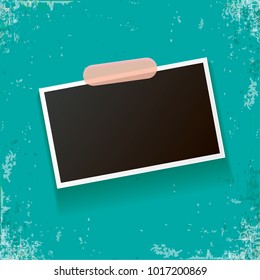 vintage photo frame with shadow isolated on grunge azure wall background. Vector Photo realistic Mockups with empty space for photo. old photo icon