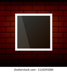 vintage photo frame with shadow isolated on grunge brick wall background. Vector Photo realistic Mockups with empty space for photo. old photo icon