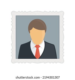 Vintage Photo frame with simple man  photography. Old photo with shadow isolated white background.  Vector illustration. EPS 10.