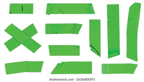Vintage Photo Frame tape. The template is glued with decorative tape. Green Scotch with Wrinkles of various shapes. Collage set with pasted texture. Vector Torn Paper sheets. Clip and plastic labels.