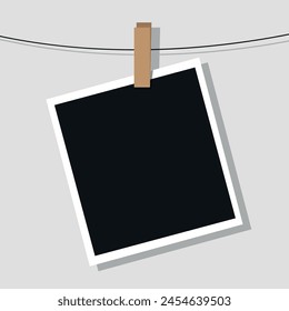 vintage photo frames on paper.. blank photo frames on rope. blank photo frame isolated. vector illustration