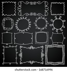 Vintage photo frames set, chalkboard design elements, drawing doodle style, antique ornamental and cute photo frames templates for decoration and design