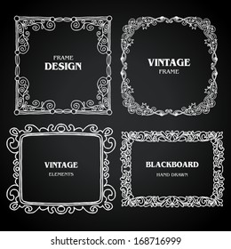 Vintage photo frames set, chalkboard design elements, drawing doodle style, antique ornamental and cute photo frames templates for decoration and design