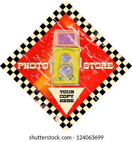 vintage photo shop sign, vector illustration