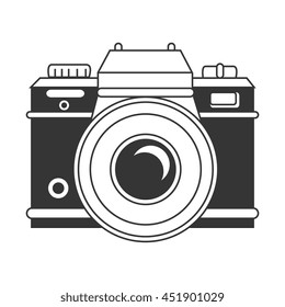 Vintage photographic camera in black and white colors isolated icon, vector illustration.