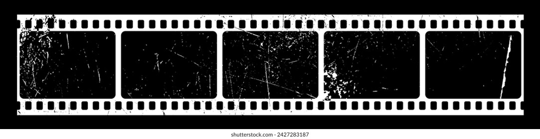 Vintage photographic film with scratches on a black background. Vector illustration.