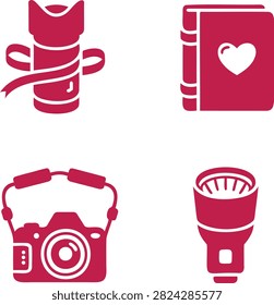 Vintage photography equipment elements design collection featuring camera lens book and aperture.