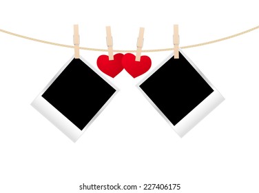 Vintage Photos Frame On The Clothespin With Hearts. Vector Illustration.