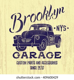 Vintage Pick Up illustration.Tee or apparel print design with grunge effect.