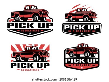 Vintage pick up truck, truck badge logo template