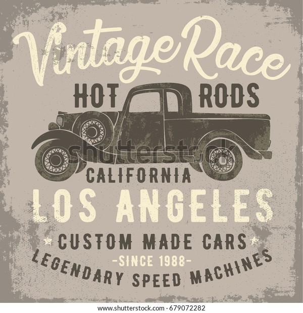 vintage pick up truck illustration with\
typography, slogan, illustration,\
vector