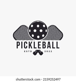 Vintage Pickleball club logo design, pickleball racket and ball icon vector on white background