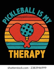 Vintage Pickleball t-shirt graphics saying Pickleball is my therapy