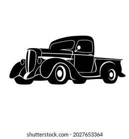 vintage pickup car,vector illustration, black silhouette svg