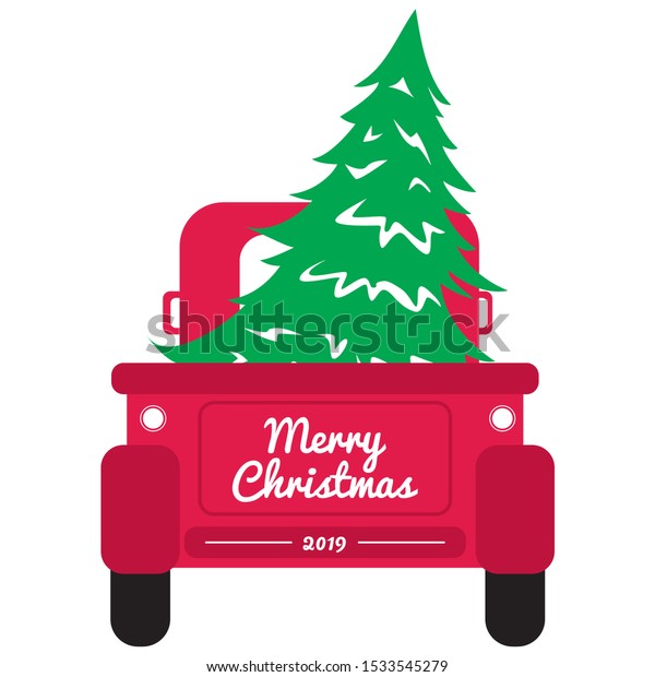 Vintage pickup truck\
with christmas tree