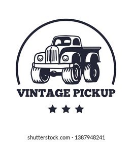 Vintage Pickup Truck monochrome logo emblems and badges isolated on white background. Vector illustration