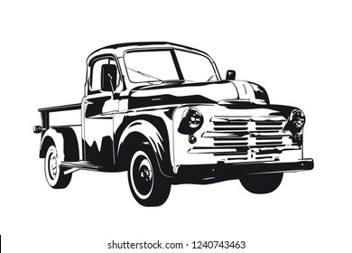 Vintage Pickup Truck Silhouette Vector Illustration