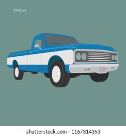 Vintage pickup truck vector illustration. Oldschool american car. Retro auto