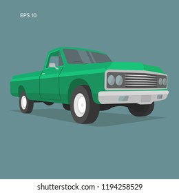 Vintage pickup truck vector illustration. Oldschool american car. Retro auto