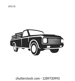 Vintage pickup truck vector illustration. Oldschool american car. Retro auto icon