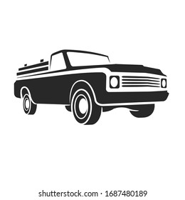 Vintage pickup truck vector illustration. Oldschool american car. Retro auto icon