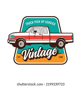 Vintage Pickup Truck Vector Illustration Logo Design, Perfect For Classic Car Club Lover Tshirt Design