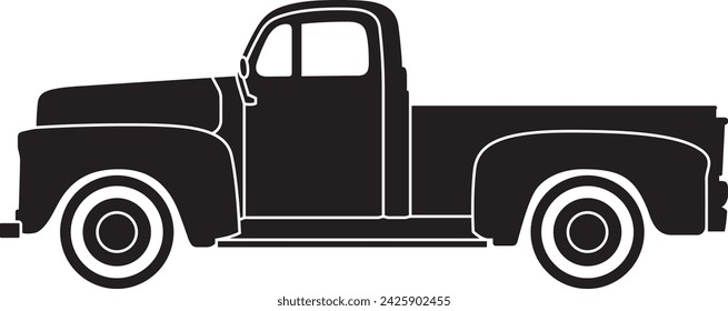 Vintage pick-up truck vector illustration isolated on a white background. Side view of retro pick-up.