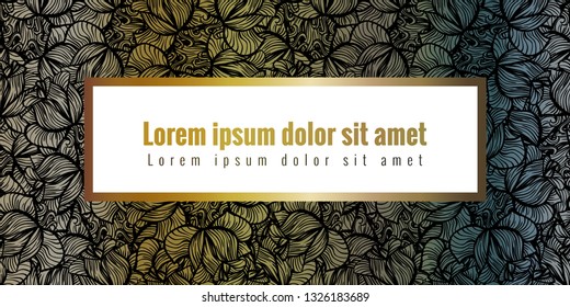 Vintage picture, abstract background with roses black and gold with frame for text.