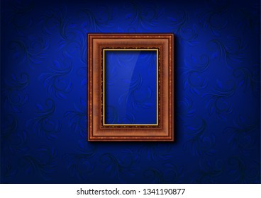 vintage picture frame on blue background