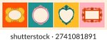 Vintage picture frames. Antique decorative mirrors and photo borders victorian retro style, cartoon modern geometric doodle ornate framed interior elements. Vector flat set.