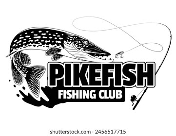 Vintage Pike Fish Fishing Club Logo Illustration