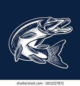 Vintage Pike Fish Logo. Vector Illustration.