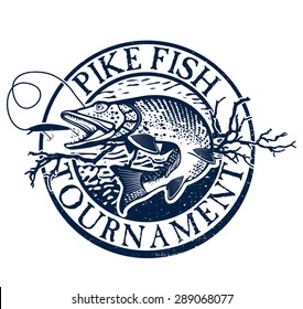 Vintage pike fishing emblem.