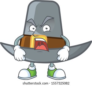 Vintage pilgrim hat isolated with mascot angry.