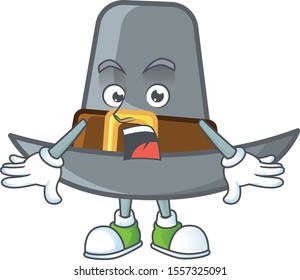 Vintage pilgrim hat isolated with mascot surprised.