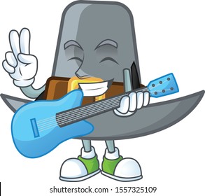 Vintage pilgrim hat isolated with mascot with guitar.