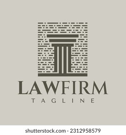 Vintage pillar law logo design template. Retro line law firm logo brand vector.