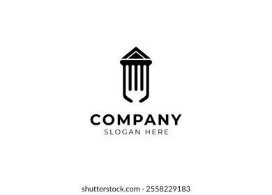 Vintage Pillar logo with Fork cutlery combination, historic building pillar icon vector in vintage minimal style design