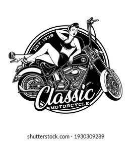 Vintage Pin Up Girl On Motorcycle Vector Illustration