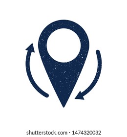 Vintage pin location icon. Vector map marker or pointer with grunge effect. Retro style. EPS 10