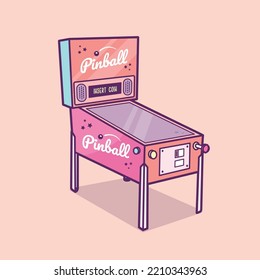 Vintage pinball machine, retro arcade game vector illustration