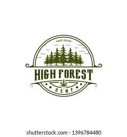 Vintage Pine and Cannabis Logo Vector / badge Hemp Design Inspiration