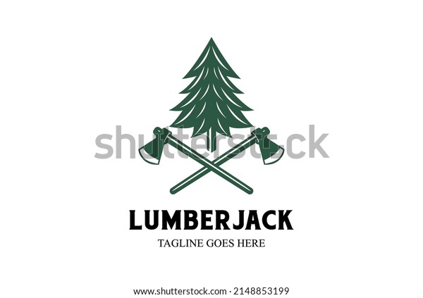 Vintage\
Pine Evergreen Cedar Conifer Fir Larch Cypress Tree with Crossed Ax\
Hatchet for Wood Lumberjack or Timber Logo\
Design