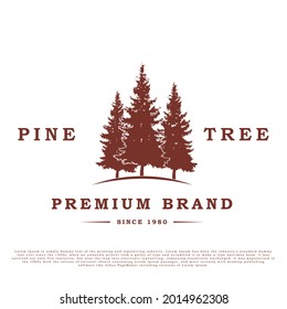 Vintage pine tree design logo vector, Evergreen logo design inspiration for brand clothing or other