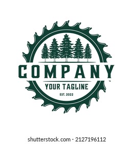 vintage pine tree emblem logo. woodworking illustration