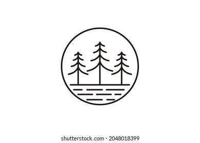 vintage pine tree forest line art Logo design