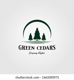 vintage pine tree logo with sun or moon in background